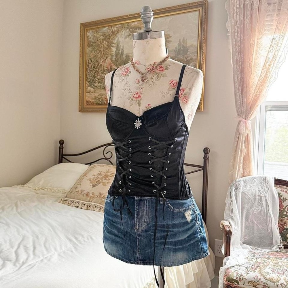 black corset top  Y2K black corset lace up going out top Oh Yes size small